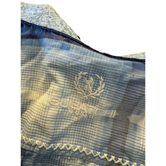 Bugatchi Uomo Men's Blue Linen Plaid Short Sleeve Classic Fit Button Up L Shirt - Picture 7 of 15